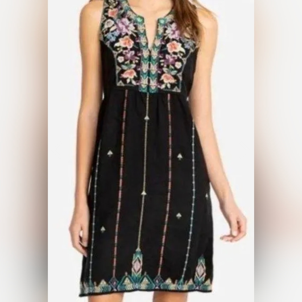 Johnny Was Black Floral Embroidered Dress - Picture 3 of 16